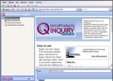 MetaProducts Inquiry Professional Edition. Программа для сохранения и организации веб-страниц